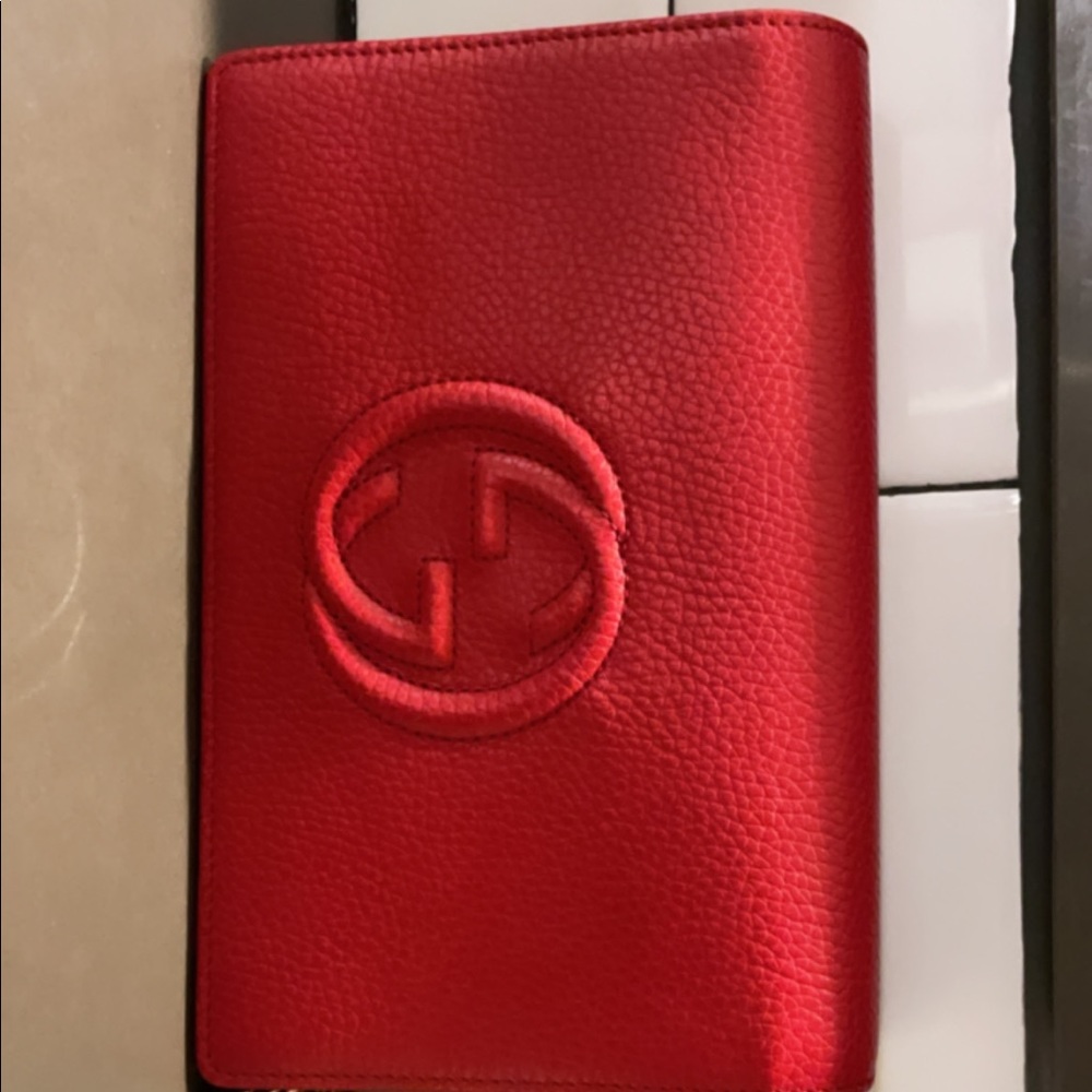 Red Gucci Soho wallet on a chain crossbody